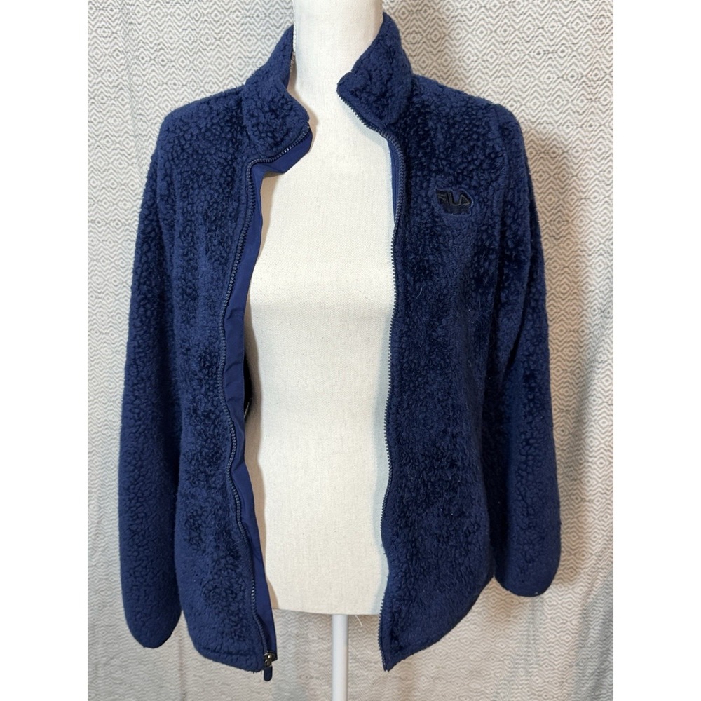 FILA Sports Blue Fleece Super Fluffy Zip Up Jacket Soft Comfy Large - Picture 7 of 9